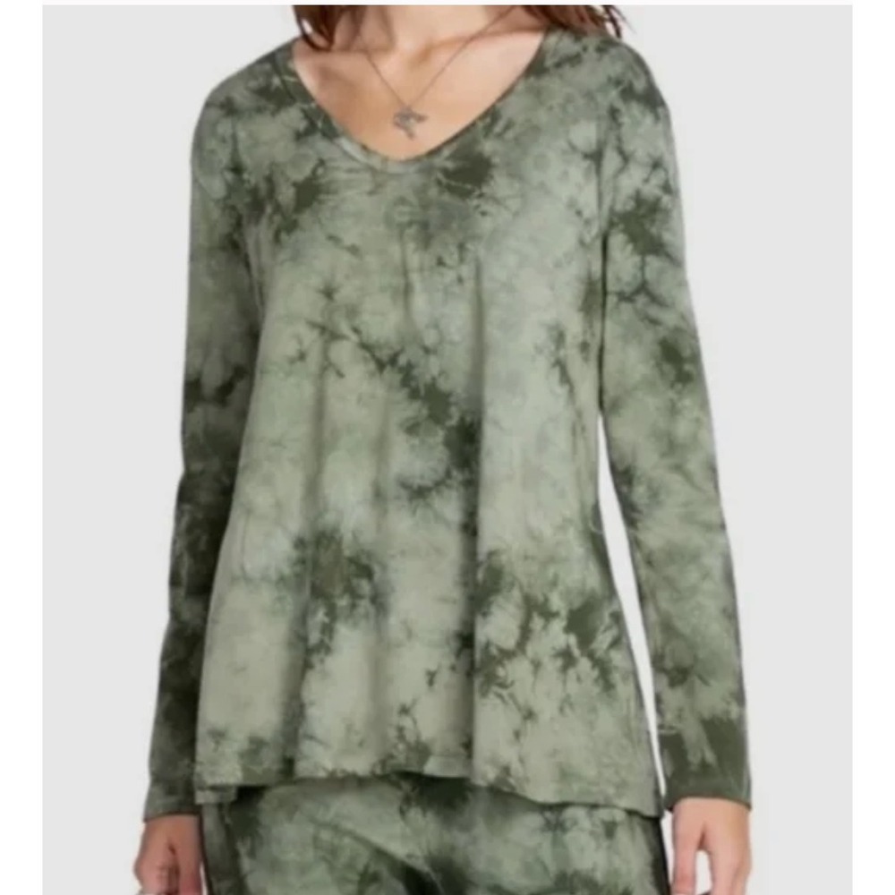 Johnny Was Calme Blake Olive Green Tie Dye V-Neck Long Sleeve Top Womens M, Boho